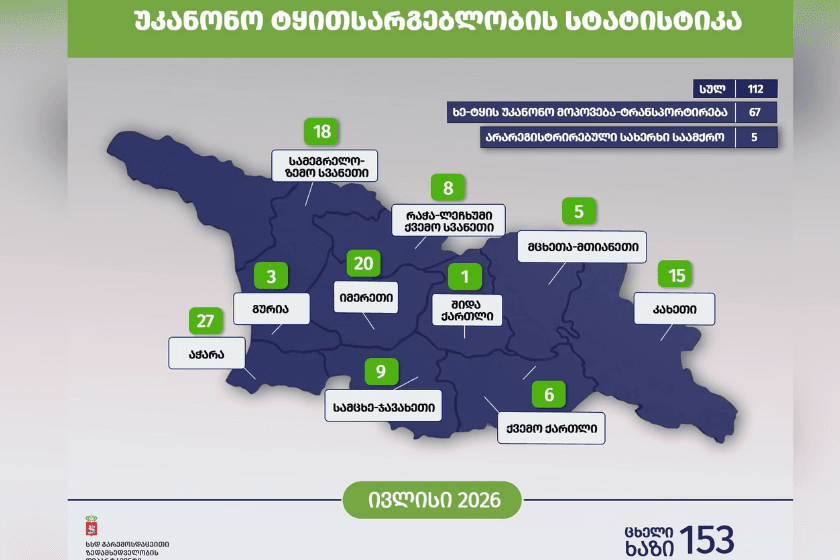 გარემოსდაცვითი ზედამხედველობის დეპარტამენტმა ივლისში უკანონო ტყითსარგებლობის 112 ფაქტი გამოავლინა