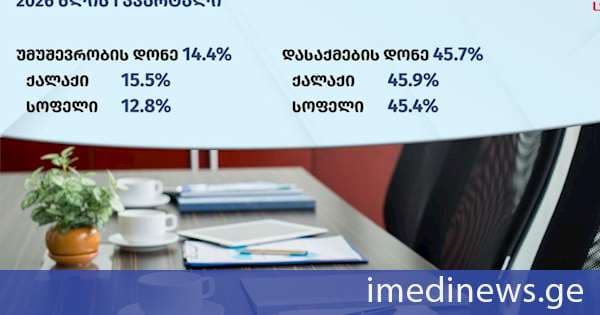 საქსტატი: 2026 წლის I კვარტალში საქართველოში უმუშევრობის დონე წინა წლის შესაბამის პერიოდთან შედარებით 0.3 პროცენტული პუნქტით შემცირდა და 14.4 პროცენტი შეადგინა