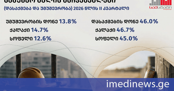 საქსტატი: 2026 წლის მეორე კვარტალში საქართველოში უმუშევრობის დონე 13.8 პროცენტამდე შემცირდა